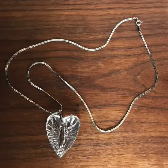Waterford Crystal Heart Pendant on a silver tone Trifari herringbone necklace